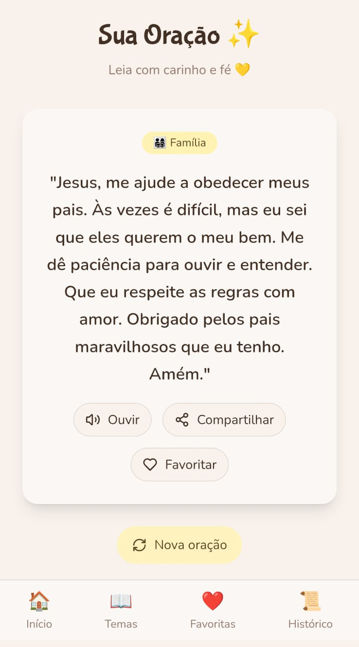 Tela do app Potinho da Oração mostrando uma oração de amor